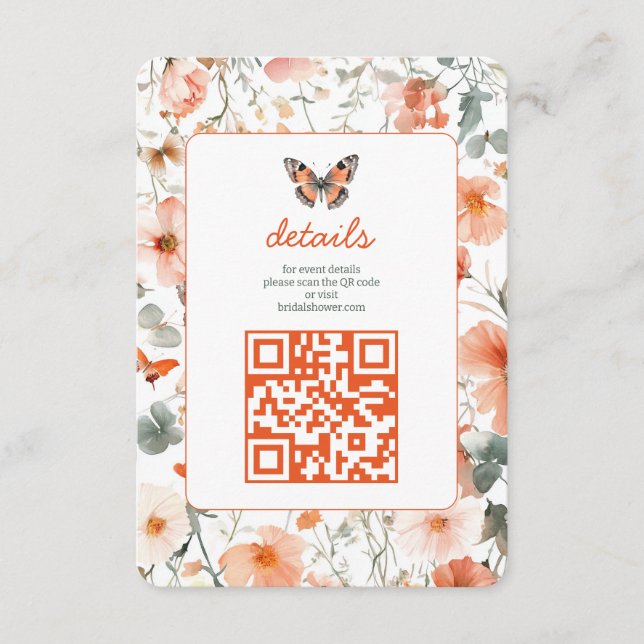 Tarjeta De Recepción Mariposa Meadow Watercolor Bridal Shower PERSONALI (Anverso)