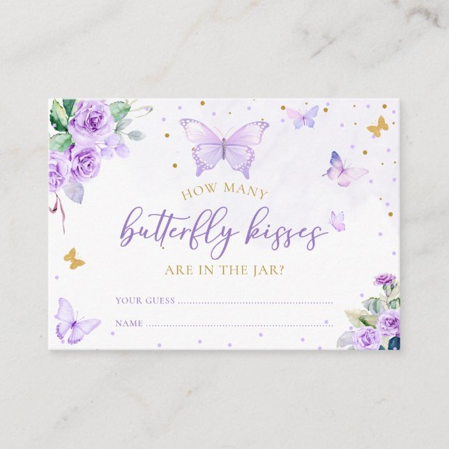 Tarjeta De Recepción Mariposa morada floral cuántos besos de mariposa (Anverso)