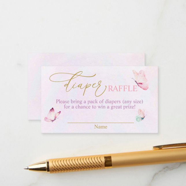 Tarjeta De Recepción Mariposa morado Diaper Rosado Raffle (Anverso/Reverso In Situ)