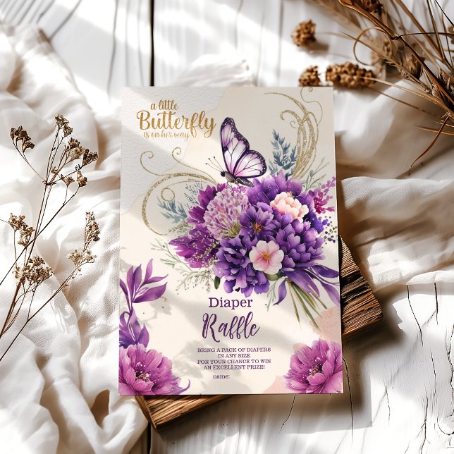 Tarjeta De Recepción Mariposa Morado Floral Chica Rosa Diapper Raffle (Subido por el creador)