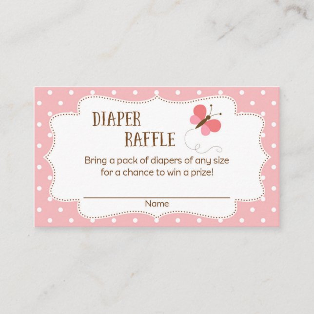 Tarjeta De Recepción Mariposa rosa Baby Shower Diaper Raffle (Anverso)