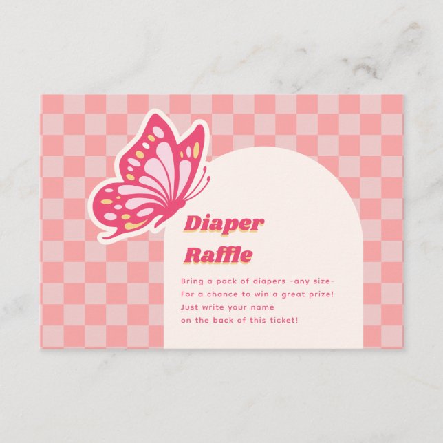 Tarjeta De Recepción Mariposa Rosa Diaper Raffle Baby Shower (Anverso)
