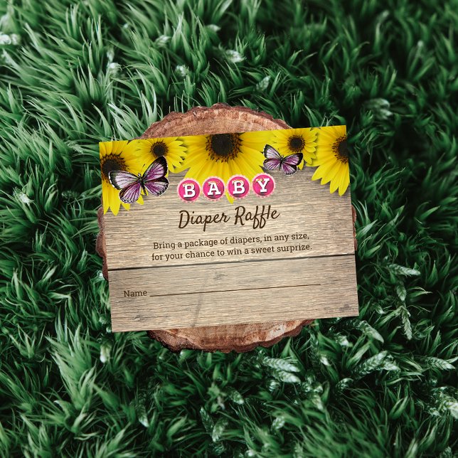 Tarjeta De Recepción Mariposa rosa girasol Baby Shower Diaper Raffle (Subido por el creador)