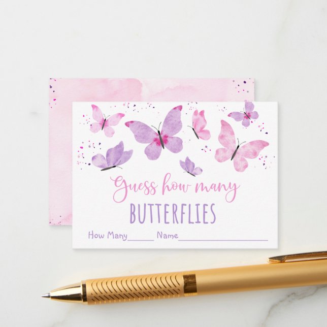 Tarjeta De Recepción Mariposa rosa morada adivina cuántos juegos (Anverso/Reverso In Situ)
