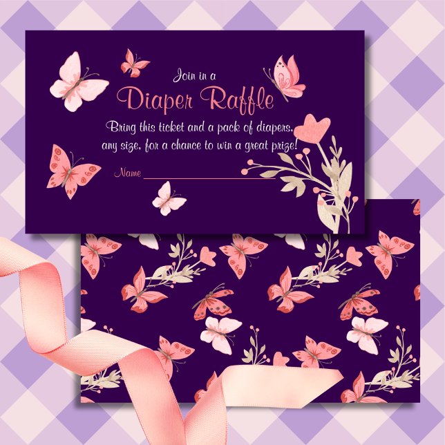 Tarjeta De Recepción Mariposa rosa Morple Baby Shower Diaper Raffle (Subido por el creador)
