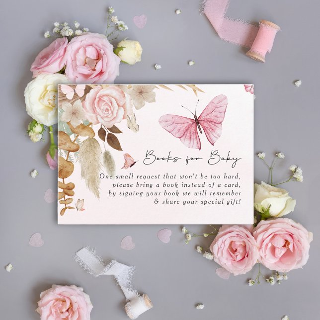 Tarjeta De Recepción Mariposa rosa Pampas Grass Bohemian Baby Shower (Subido por el creador)
