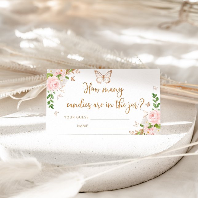Tarjeta De Recepción Mariposa rosa rubia floral adivina cuántos dulces (Subido por el creador)