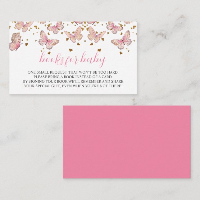 Tarjeta De Recepción Mariposa Rosa y Dorada | Libros para Bebé Insert (Anverso / Reverso)