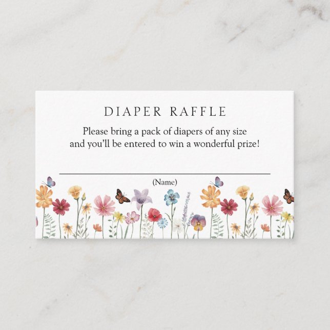 Tarjeta De Recepción Mariposa y pañal de flores silvestres Raffle Baby (Anverso)