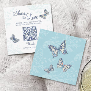 Tarjeta De Recepción Mariposas arte de tinta y remolino botánico azul b