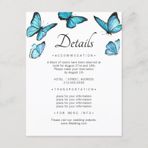 Tarjeta De Recepción Mariposas azules de lujo. Detalles del Boda elegan