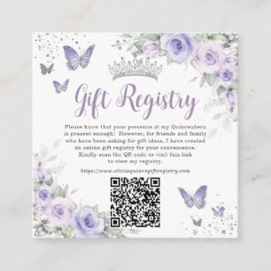 Tarjeta De Recepción Mariposas de Lavanda Púrpura Regalo Quinceanera QR