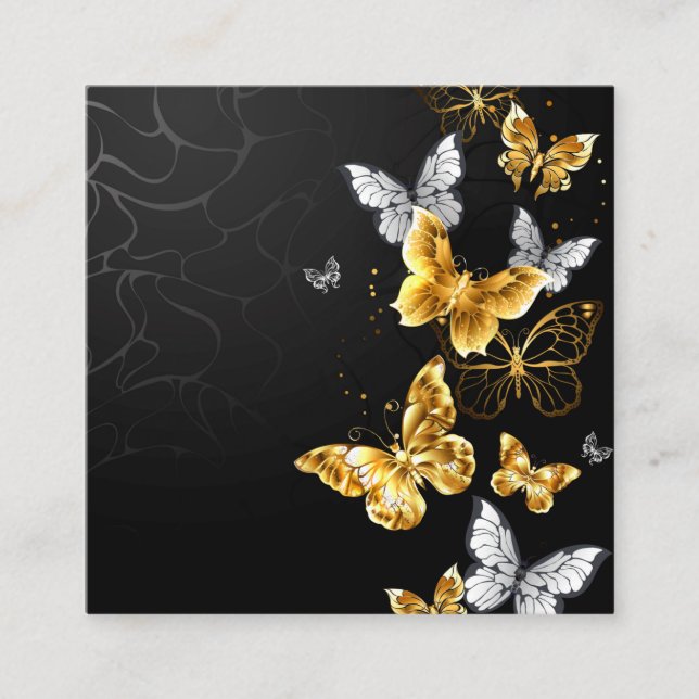 Tarjeta De Recepción Mariposas doradas y blancas (Anverso)