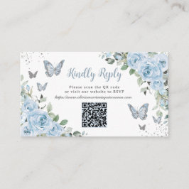 Tarjeta De Recepción Mariposas Florales Azules Quinceañera Código QR RS
