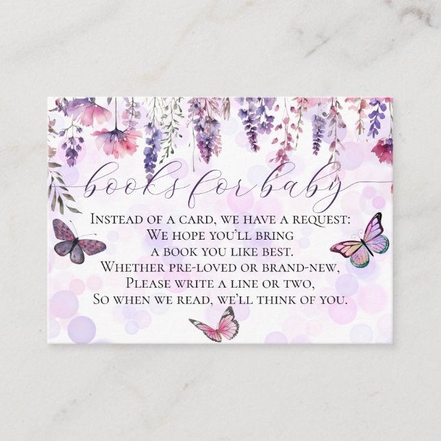 Tarjeta De Recepción Mariposas Flores silvestres libros Baby Shower par (Anverso)