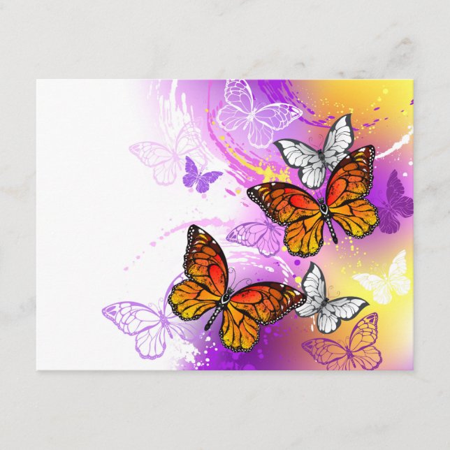 Tarjeta De Recepción Mariposas monarcas en fondo morado (Anverso)