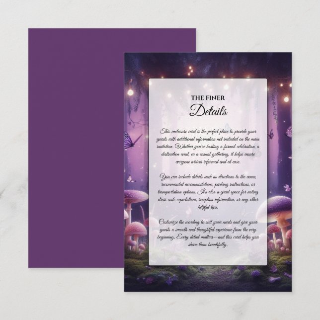 Tarjeta De Recepción Mariposas moradas y Boda de los cielos estrellados (Anverso / Reverso)