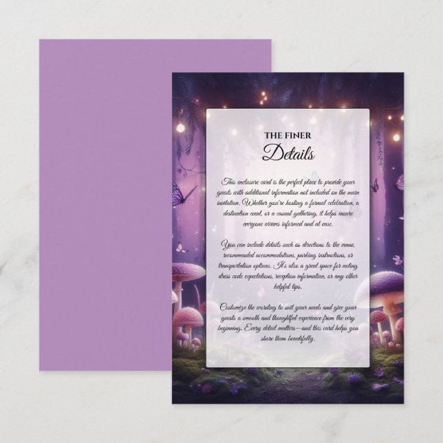 Tarjeta De Recepción Mariposas moradas y Boda de los cielos estrellados (Anverso / Reverso)