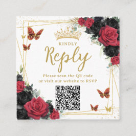 Tarjeta De Recepción Mariposas rojas y negras Quinceanera RSVP Código Q