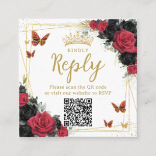 Tarjeta De Recepción Mariposas rojas y negras Quinceanera RSVP Código Q