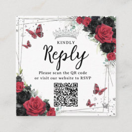 Tarjeta De Recepción Mariposas rojas y negras Quinceanera RSVP Código Q