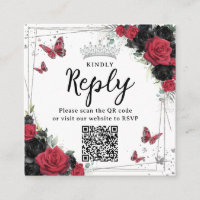 Mariposas rojas y negras Quinceanera RSVP Código Q