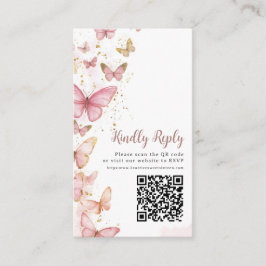 Tarjeta De Recepción Mariposas Rosadas Dulces Dieciséis Quinceanera QR 