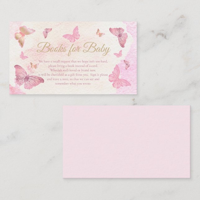 Tarjeta De Recepción Mariposas rosadas Libros de Baby Shower para bebé (Anverso / Reverso)