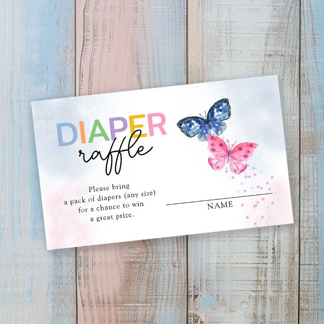 Tarjeta De Recepción Mariposas rosas y azules gemelas Diaper Raffle (Subido por el creador)