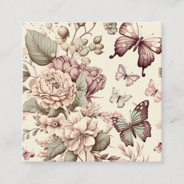 Tarjeta De Recepción Mariposas y flores decoración pastel (Anverso)