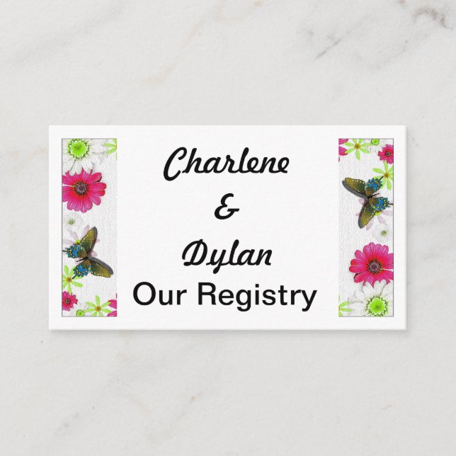 Tarjeta De Recepción Mariposas y flores en el registro de mosaicos (Anverso)