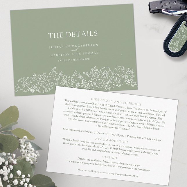 Tarjeta De Recepción Mariscas de la flor verde sabio detalles bodas (Subido por el creador)