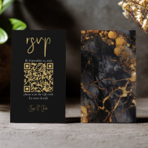 Mármol negro y dorado, boda de código QR RSVP