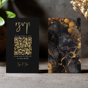 Tarjeta De Recepción Mármol negro y dorado, boda de código QR RSVP