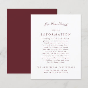 Tarjeta De Recepción Maroon Burgundy Classic Elegant Boda formal
