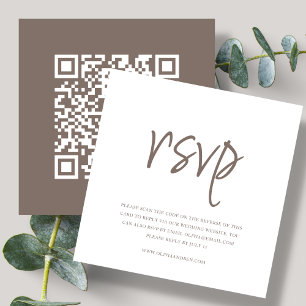 Tarjeta De Recepción Marron Código QR RSVP de boda