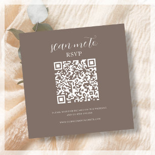 Tarjeta De Recepción Marron   Código QR RSVP de boda