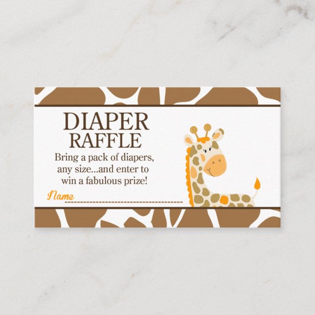 Tarjeta De Recepción Marrón/Naranja Giraffe Baby Shower Diaper Raffle (Anverso)