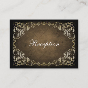 Tarjeta De Recepción Marrón Ornamental Rústico Y Boda De Oro
