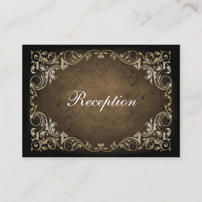 Tarjeta De Recepción Marrón Ornamental Rústico Y Boda De Oro (Anverso)