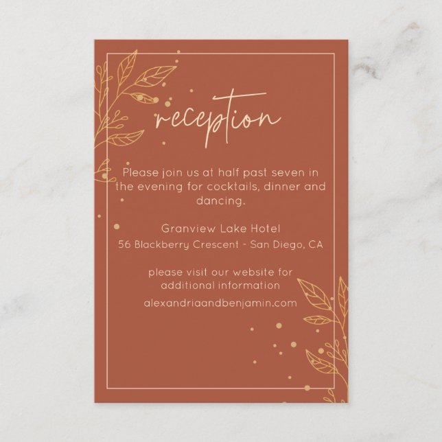 Tarjeta de Recepción Marrón Terroso Moderna (Anverso)