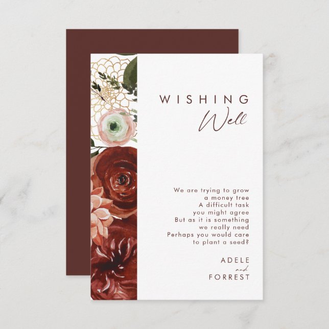 Tarjeta De Recepción Marsala Autumn Floral | Boda blanco deseando lo me (Anverso / Reverso)