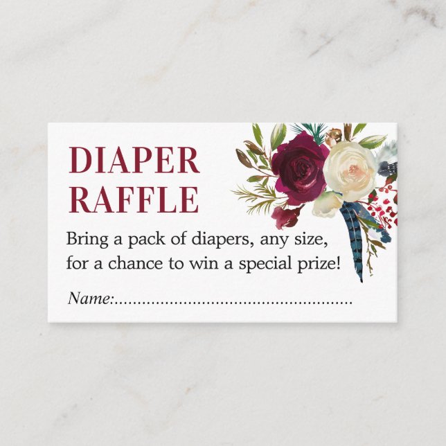 Tarjeta De Recepción Marsala Diaper Raffle Tickets, Marsala Baby Shower (Anverso)