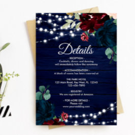 Tarjeta De Recepción Marsala & Navy Flores detalles de madera rústica