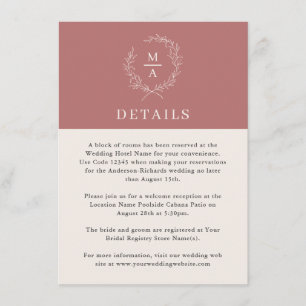 Tarjeta De Recepción Marsala Wine Detalles de Monograma Simple Elegante