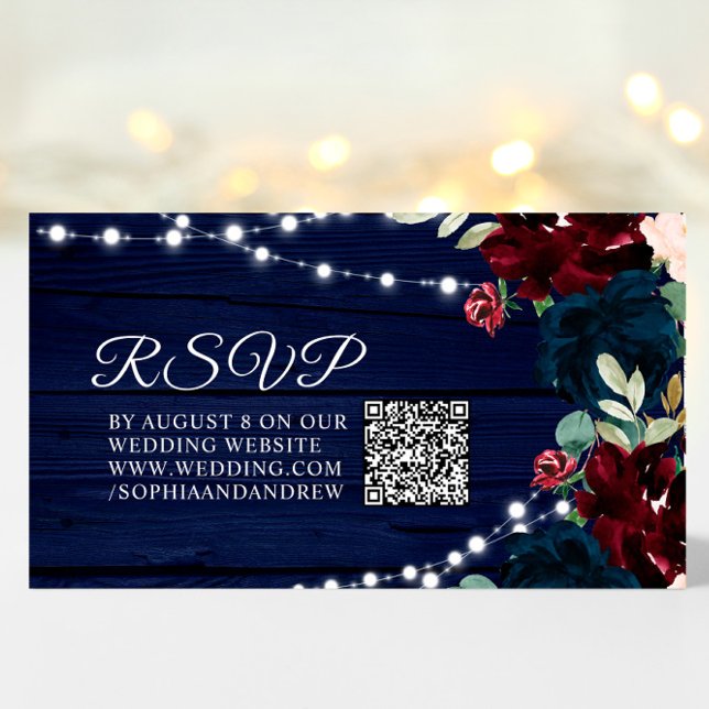 Tarjeta De Recepción Marsala y la Marina Flores Boda Rústico QR RSVP (Subido por el creador)