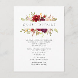 Tarjeta De Recepción Marsala y los detalles de los Bodas florales de Ru
