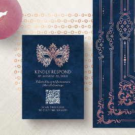 Tarjeta De Recepción Máscara De Mascarada Rosa Elegante Quinceanera