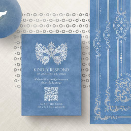 Tarjeta De Recepción Mascarada azul Quinceanera QR RSVP