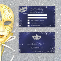 Mascarada de plata azul marino de cumpleaños RSVP